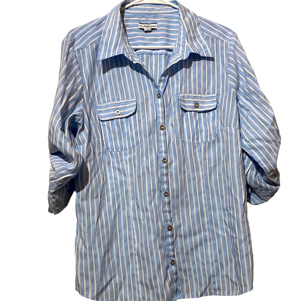 Croft & Barrow Striped Button Down Shirt XL Blue & White